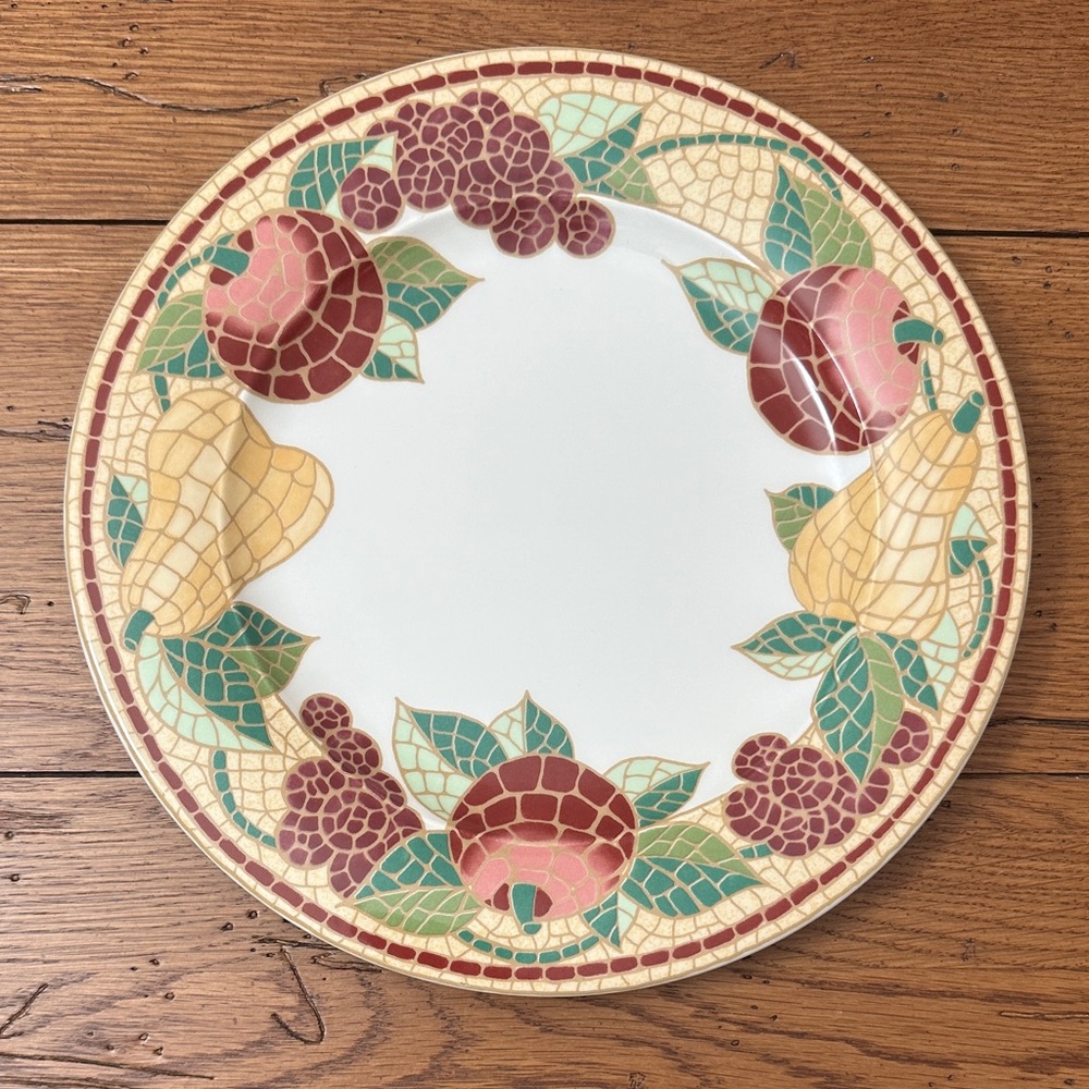 Pier 1 Mosaic Fruit Dinner Plate with Red and Yellow Accents Vintage Earthenware